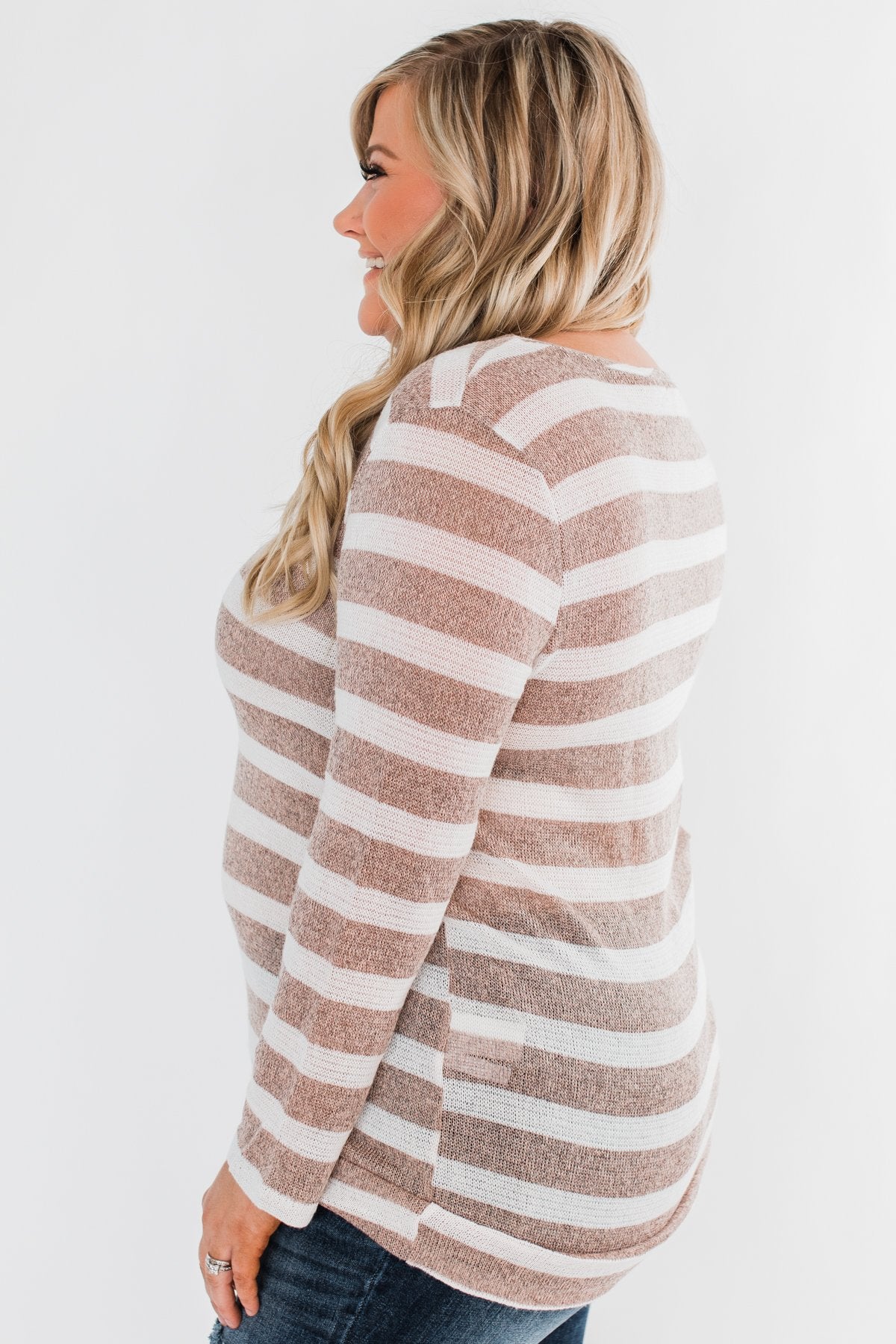 Just As You Are Striped Knit Top- Taupe