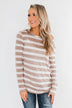Just As You Are Striped Knit Top- Taupe