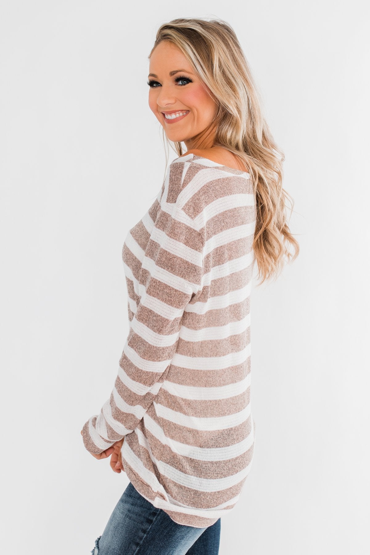 Just As You Are Striped Knit Top- Taupe