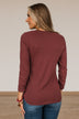 Rise To The Top Long Sleeve Henley Top- Brick