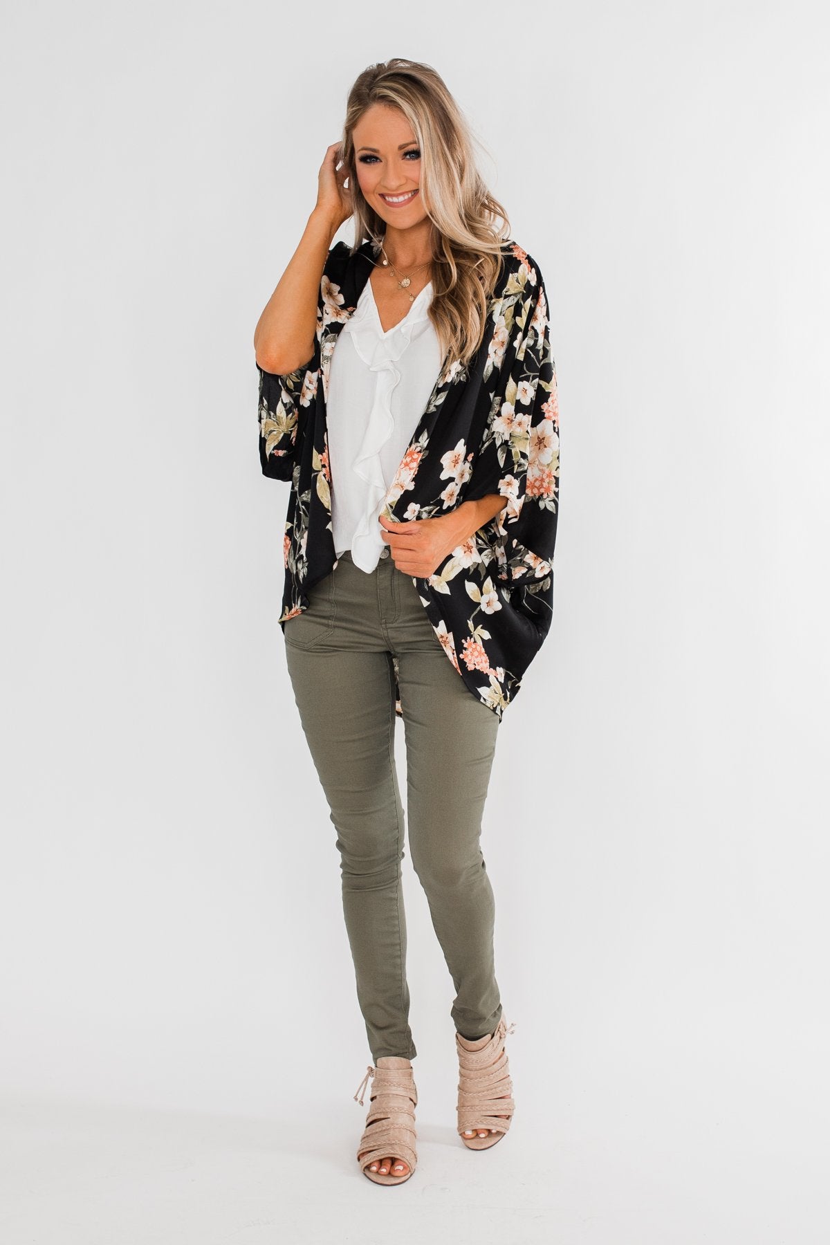See The Romance Floral Kimono- Black