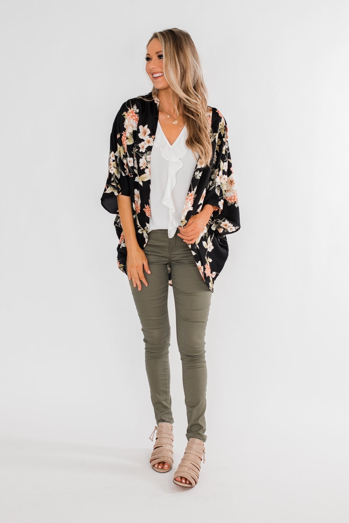 See The Romance Floral Kimono- Black