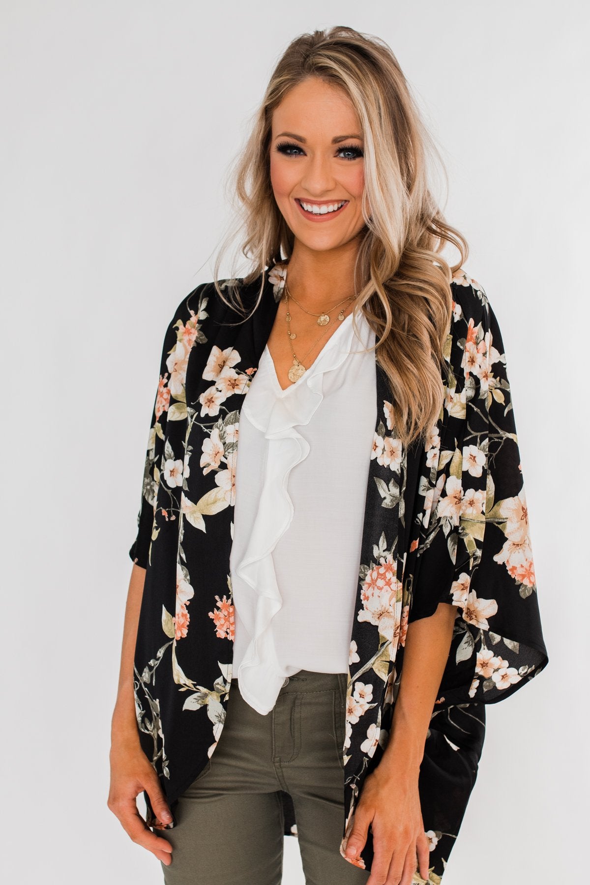 See The Romance Floral Kimono- Black