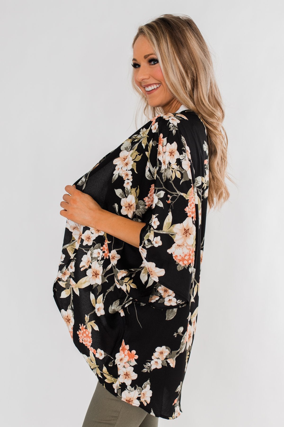 See The Romance Floral Kimono- Black