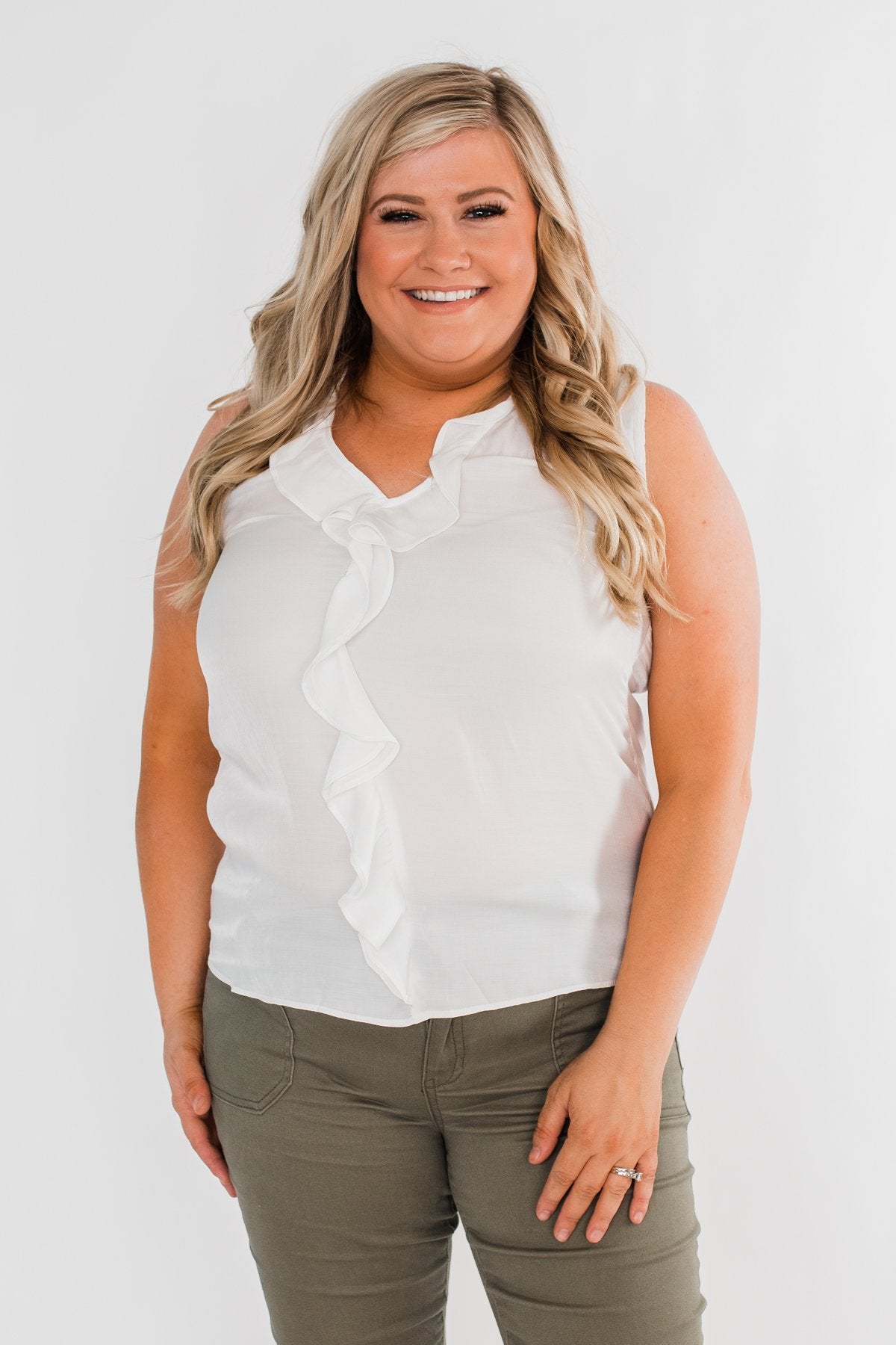 Always Had A Feeling Ruffled Tank Top- White
