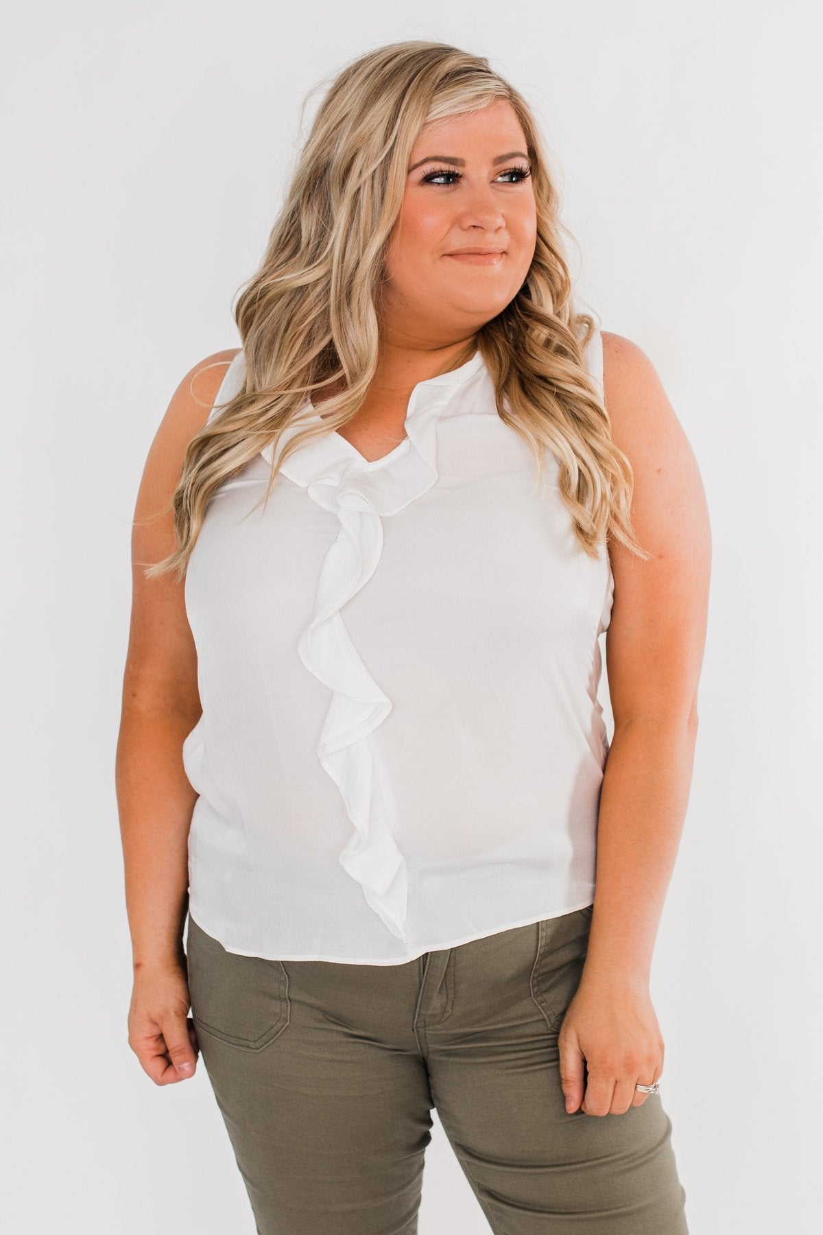 Always Had A Feeling Ruffled Tank Top- White