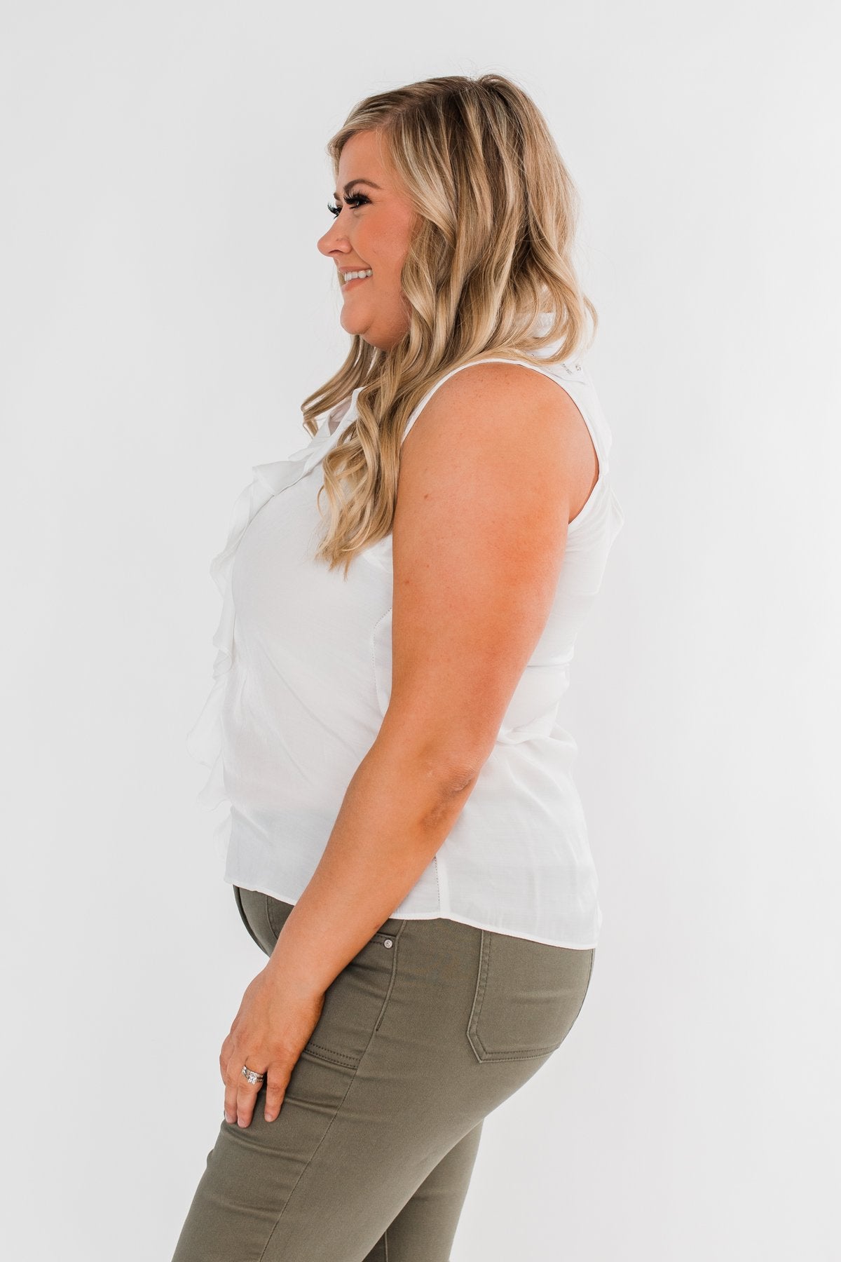 Always Had A Feeling Ruffled Tank Top- White