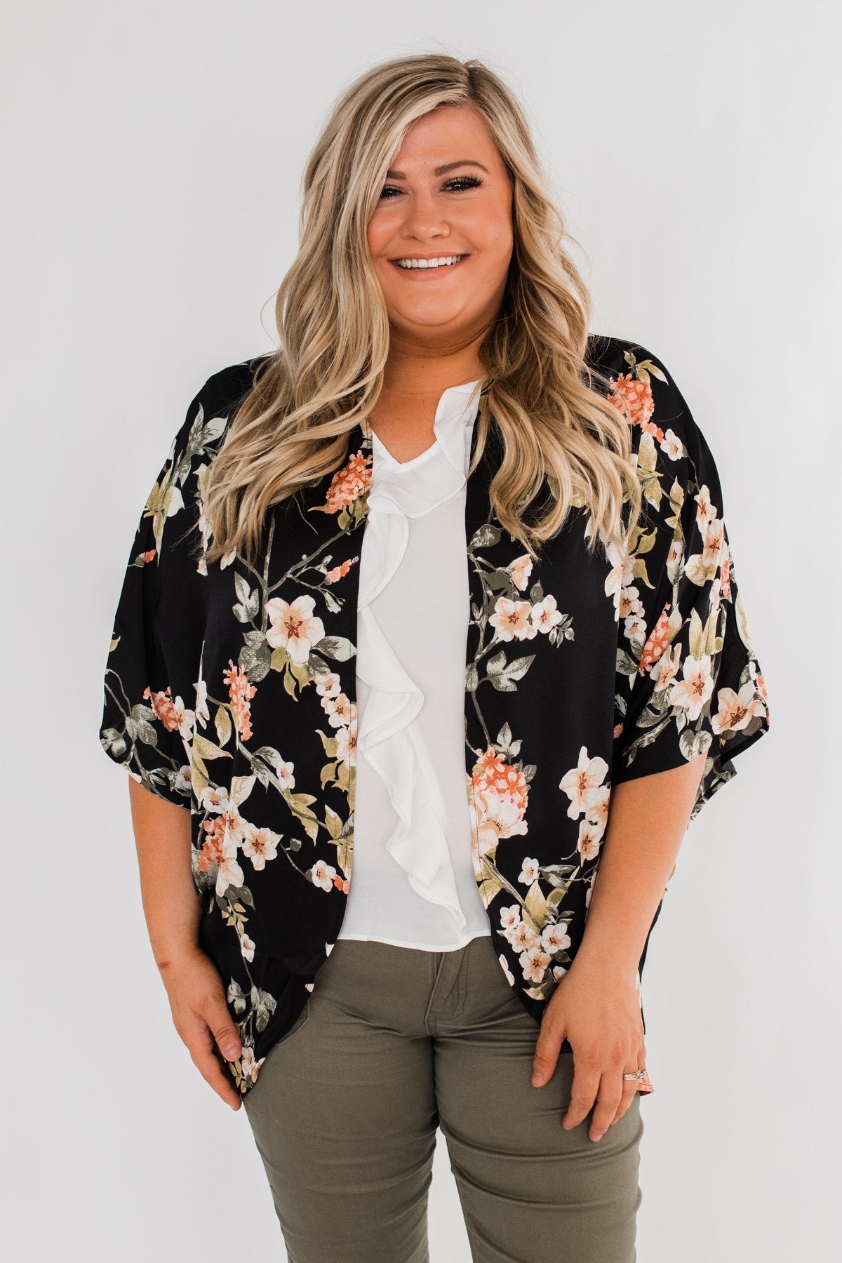 See The Romance Floral Kimono- Black
