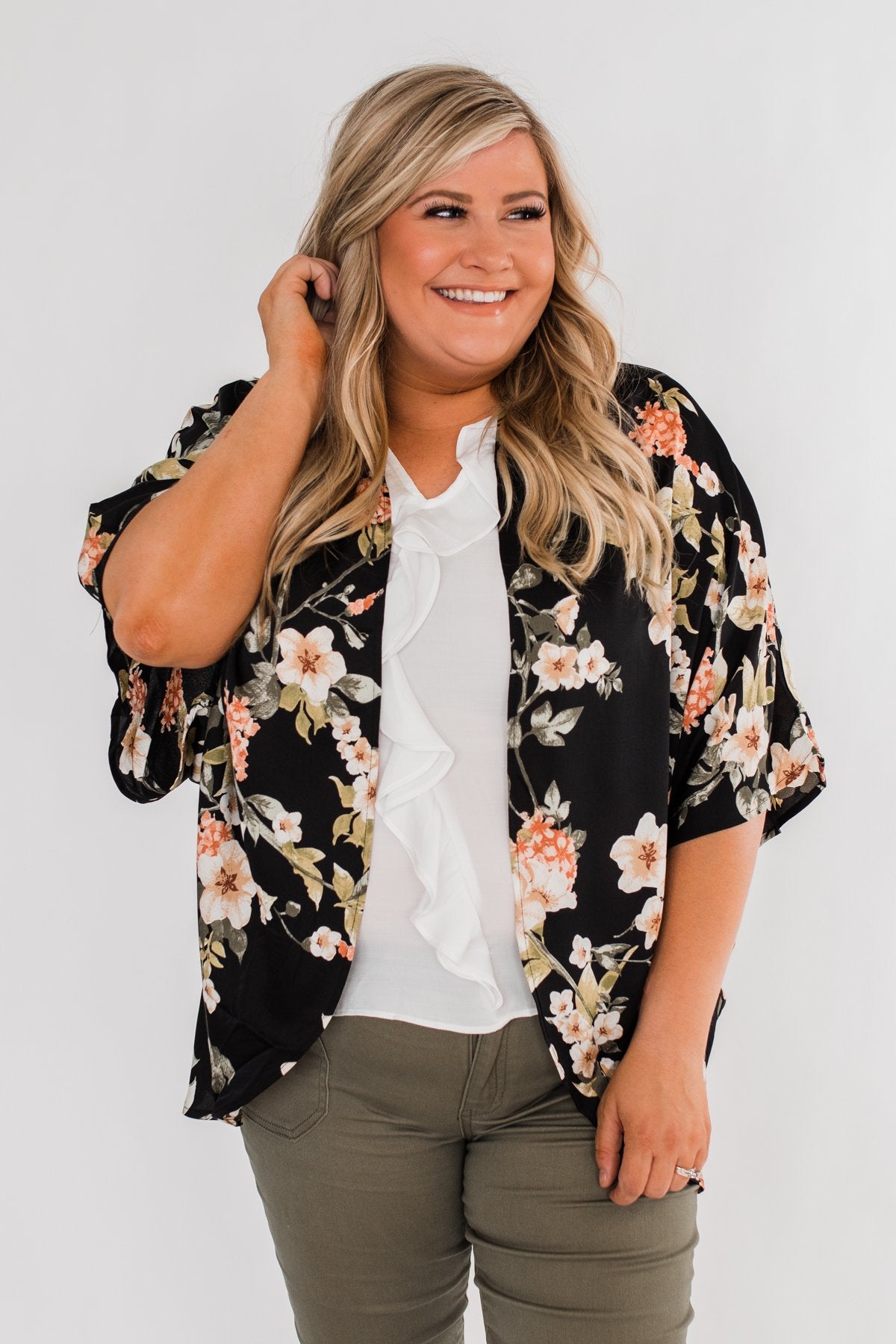 See The Romance Floral Kimono- Black