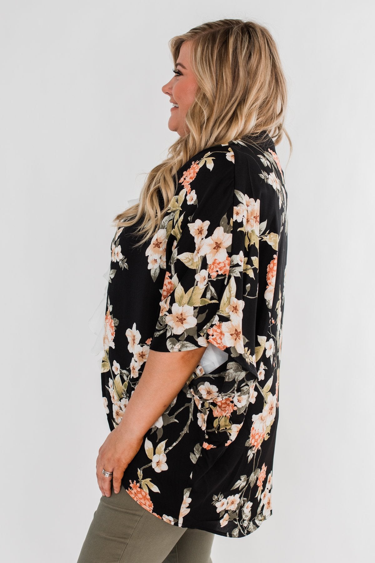 See The Romance Floral Kimono- Black