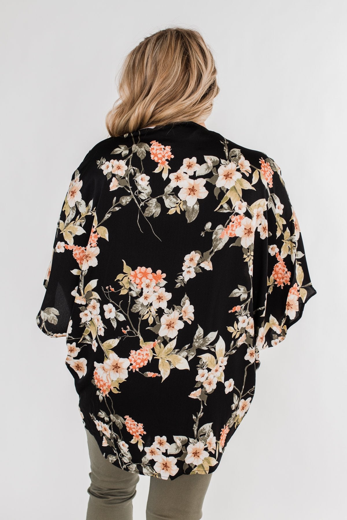See The Romance Floral Kimono- Black