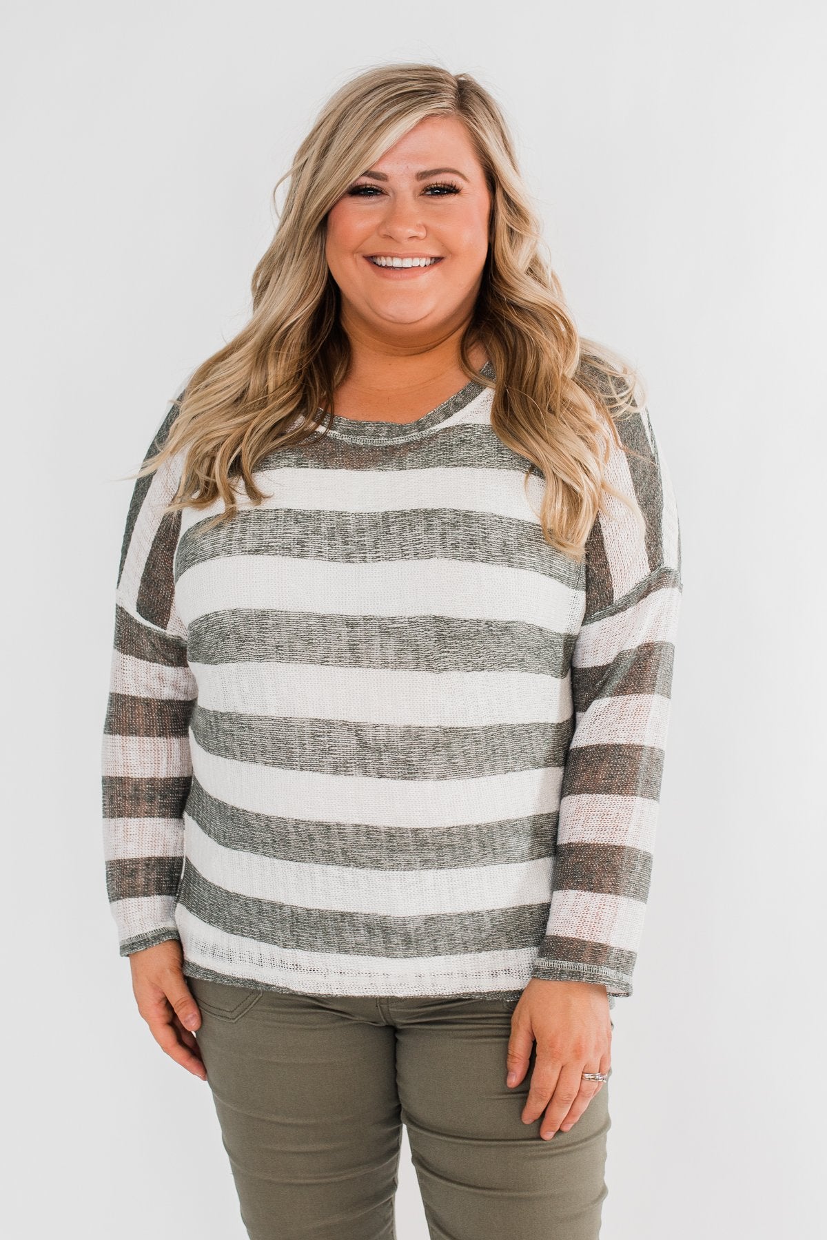 The Right Direction Striped Knitted Top- Olive
