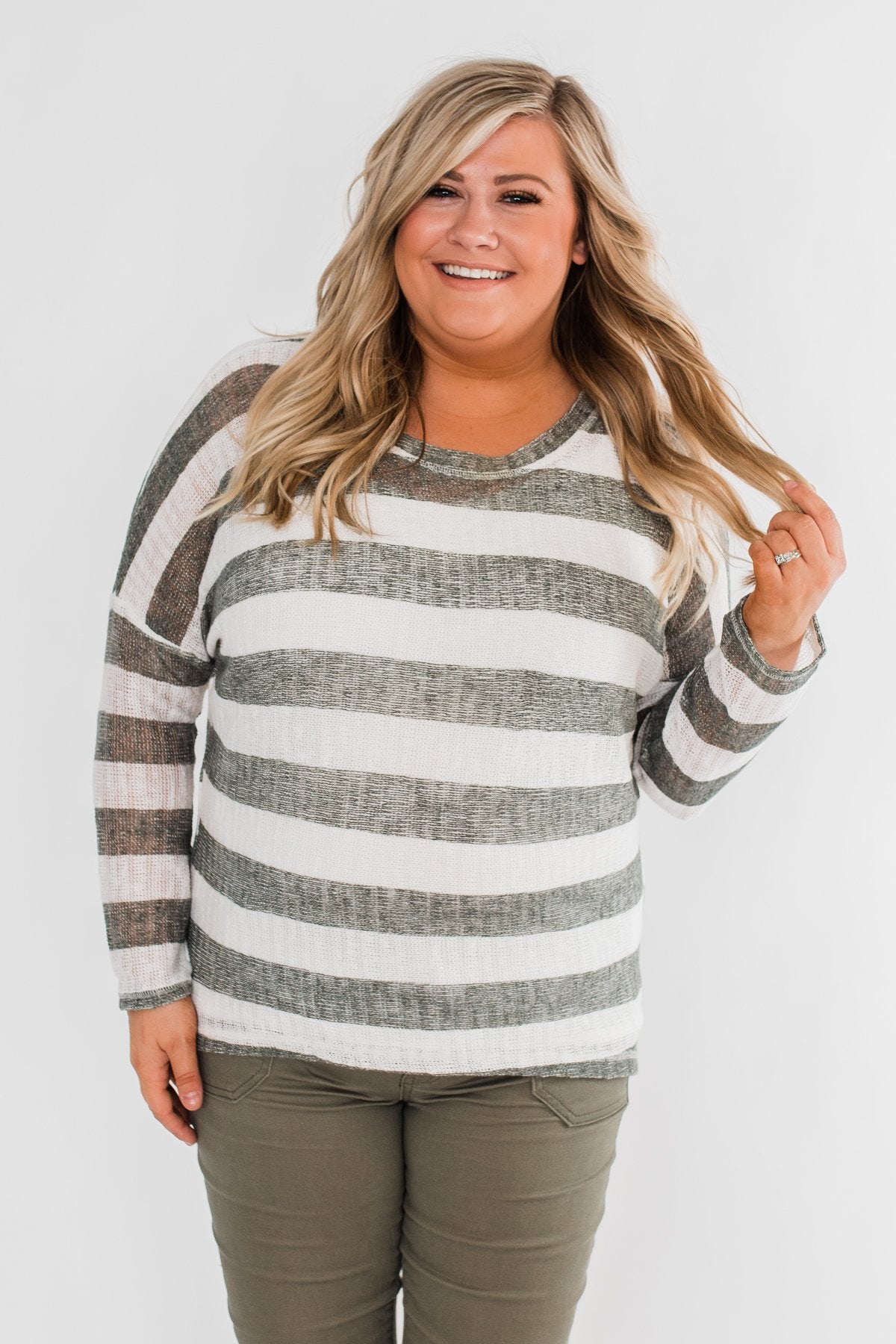 The Right Direction Striped Knitted Top- Olive