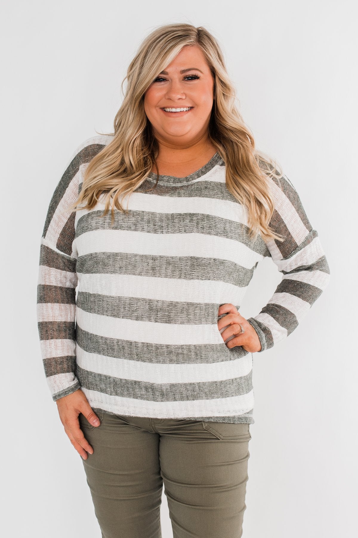 The Right Direction Striped Knitted Top- Olive