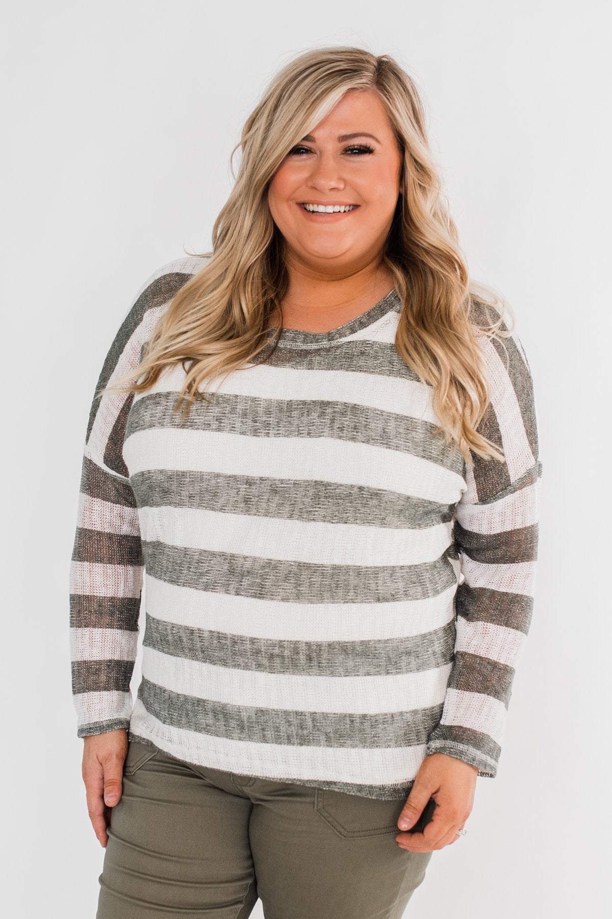 The Right Direction Striped Knitted Top- Olive