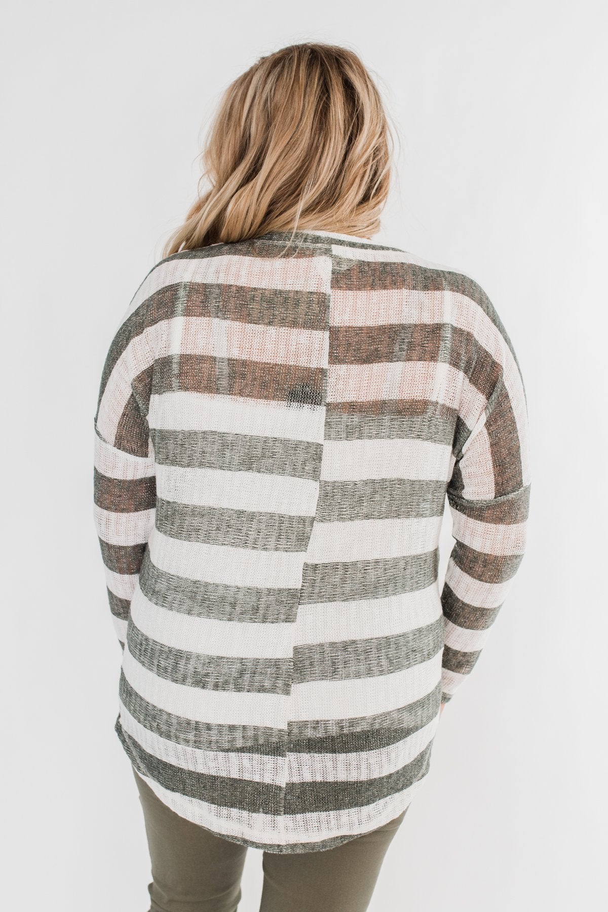 The Right Direction Striped Knitted Top- Olive