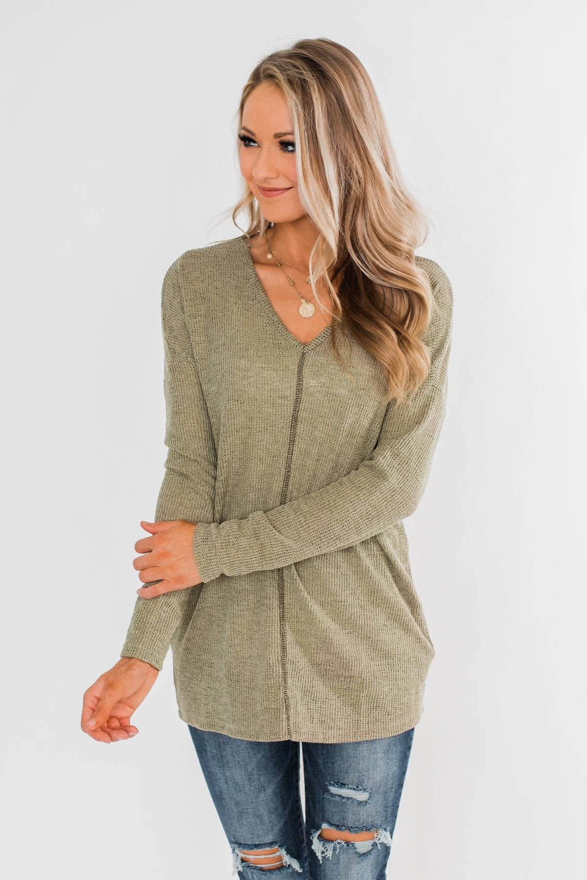 Simple As Can Be Knitted Top- Olive