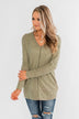 Simple As Can Be Knitted Top- Olive