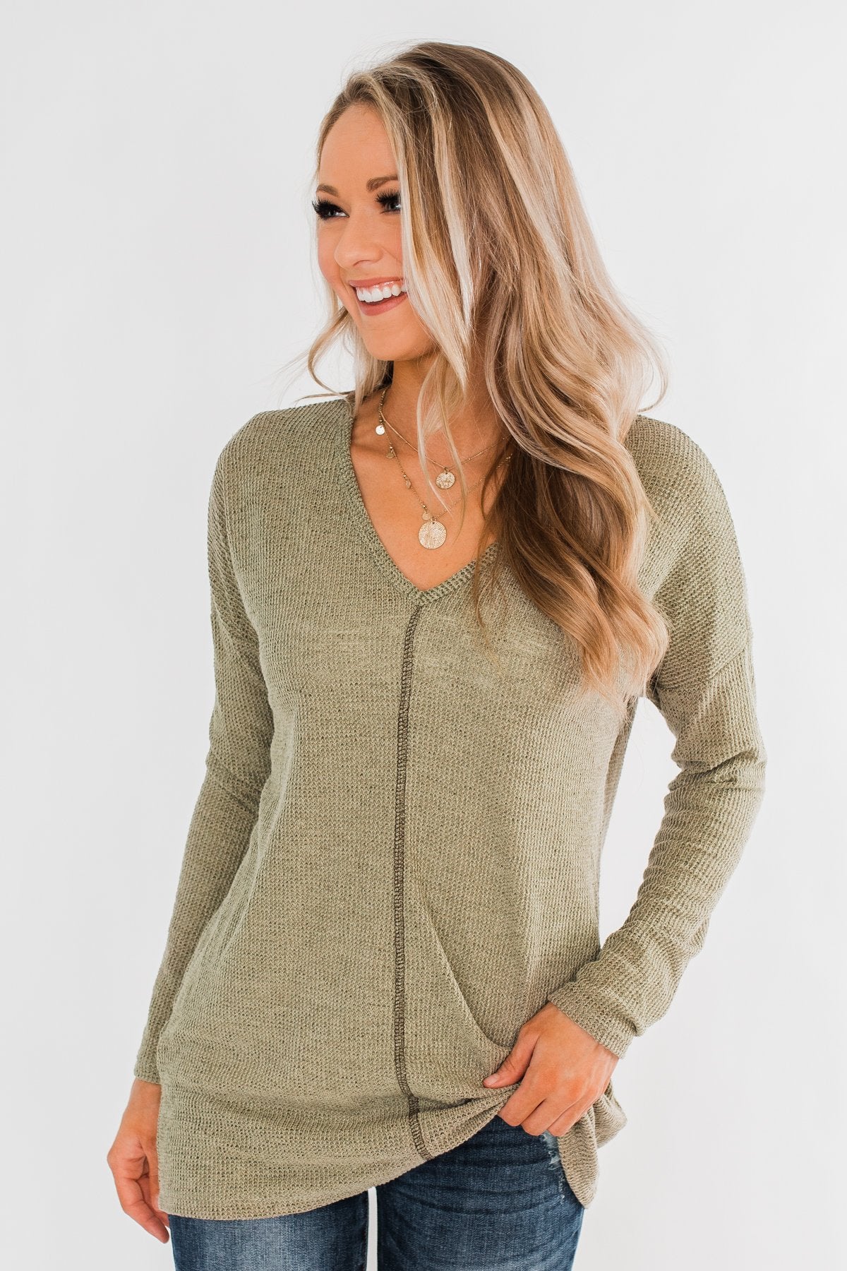 Simple As Can Be Knitted Top- Olive
