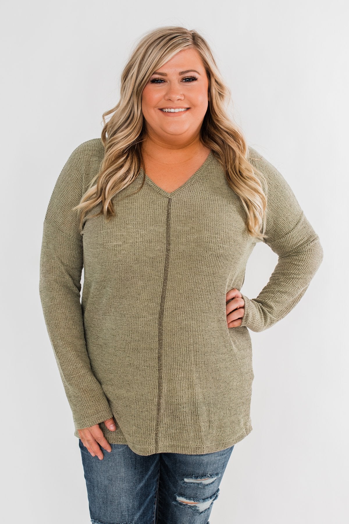 Simple As Can Be Knitted Top- Olive