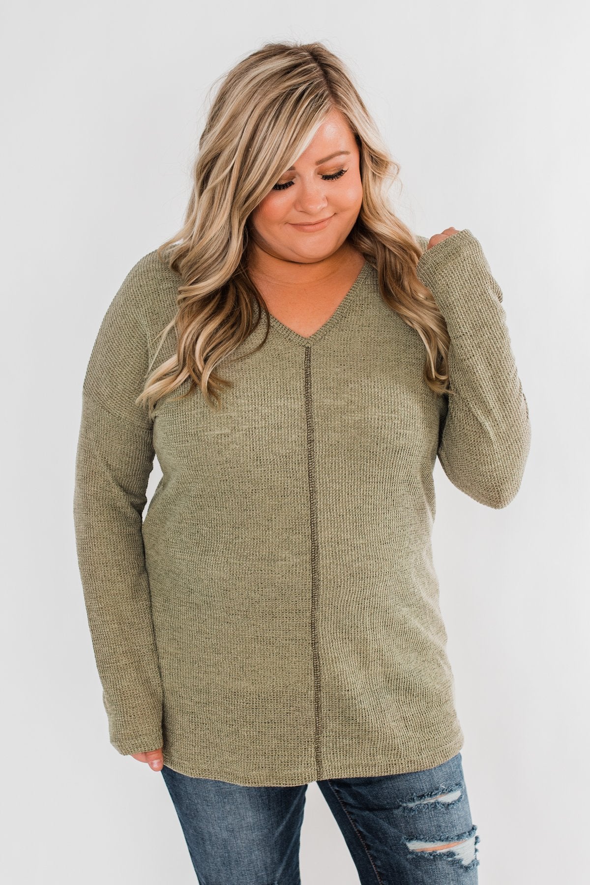 Simple As Can Be Knitted Top- Olive