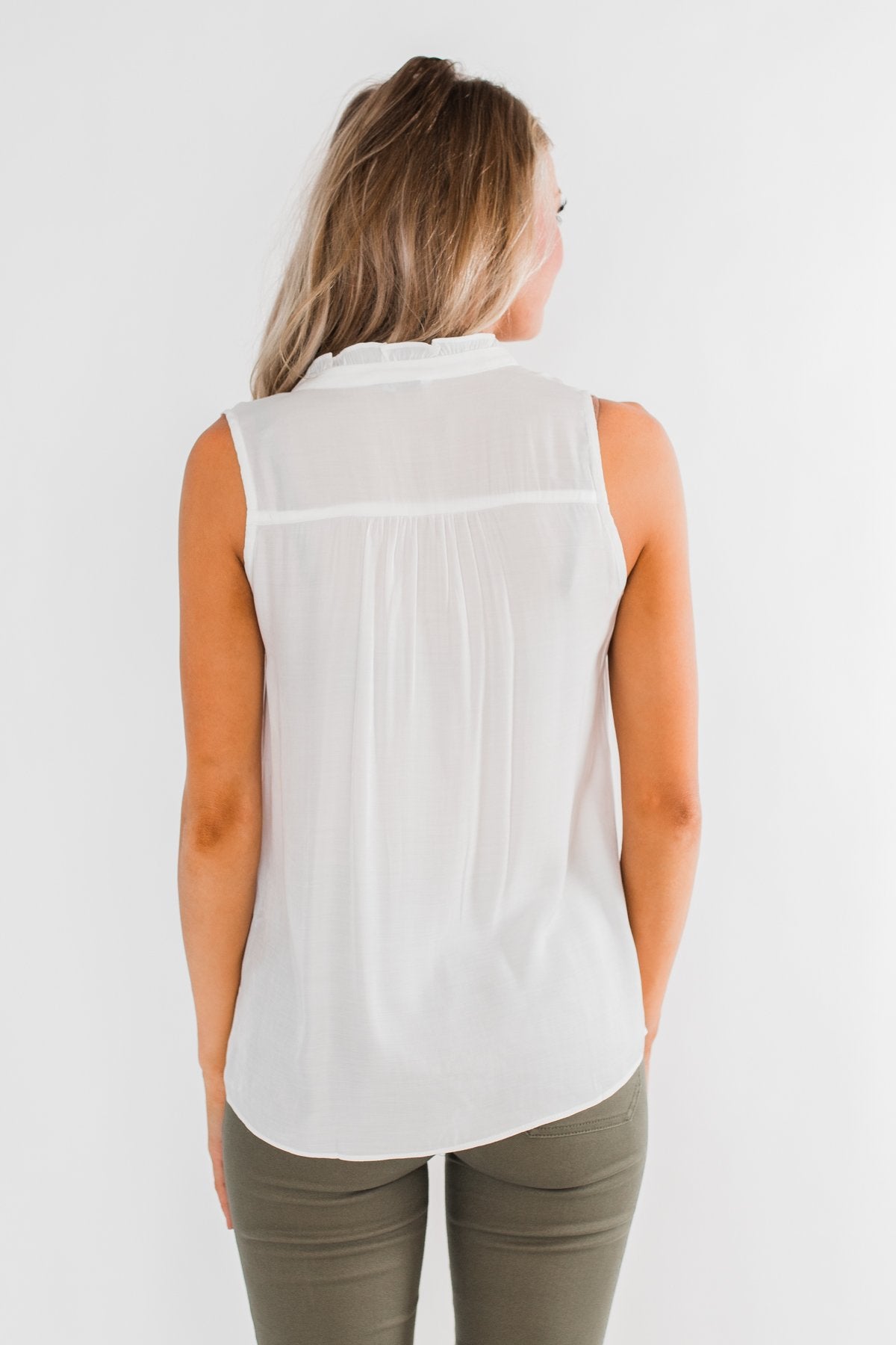 Always Had A Feeling Ruffled Tank Top- White