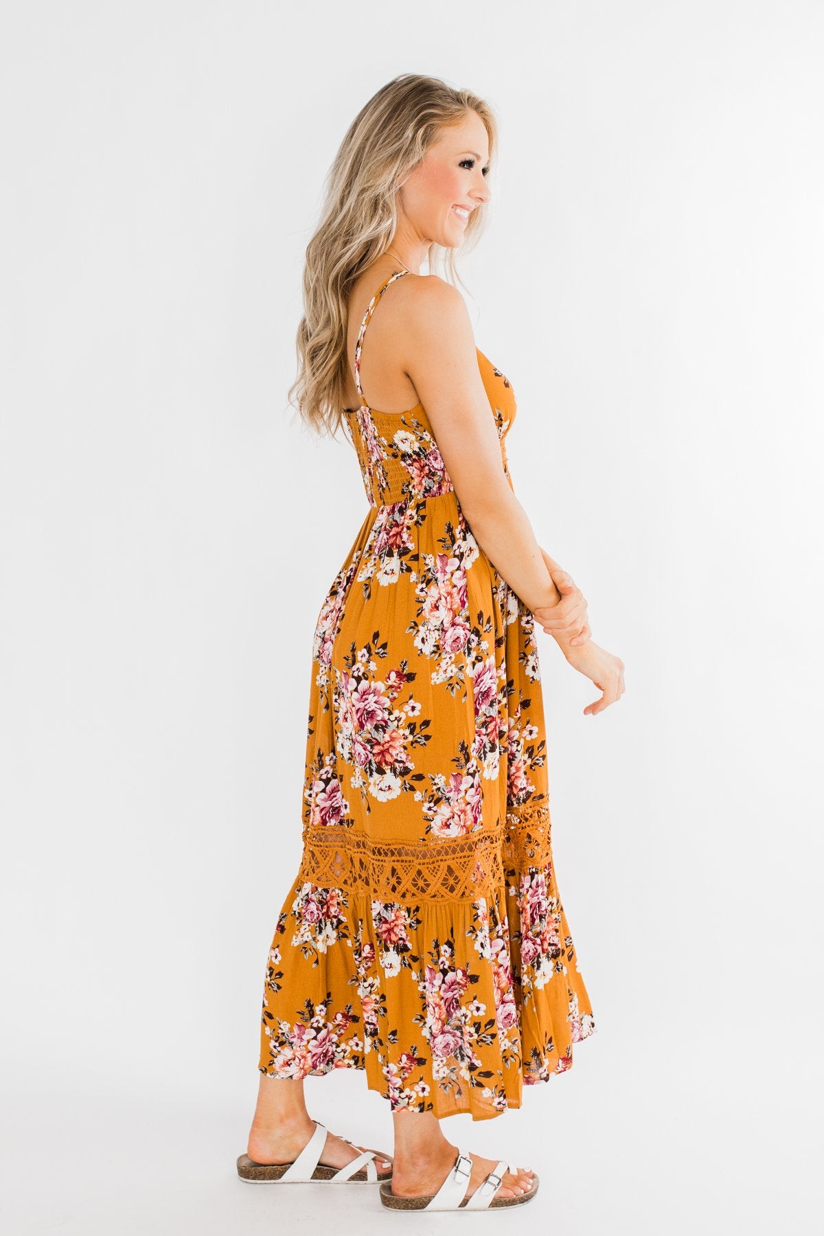 Drawn To You Floral Maxi Dress- Copper Yellow