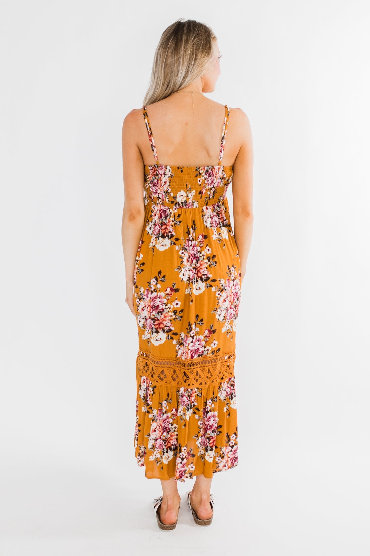 Drawn To You Floral Maxi Dress- Copper Yellow