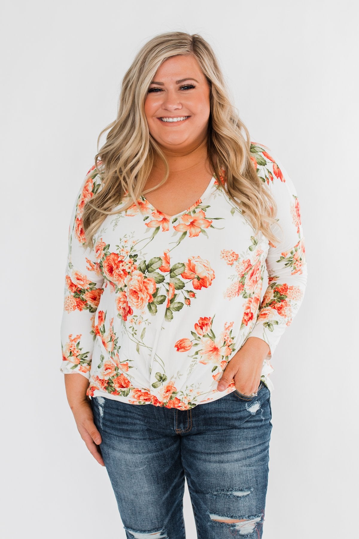 Lead Me In Love Floral Twist Top- Ivory