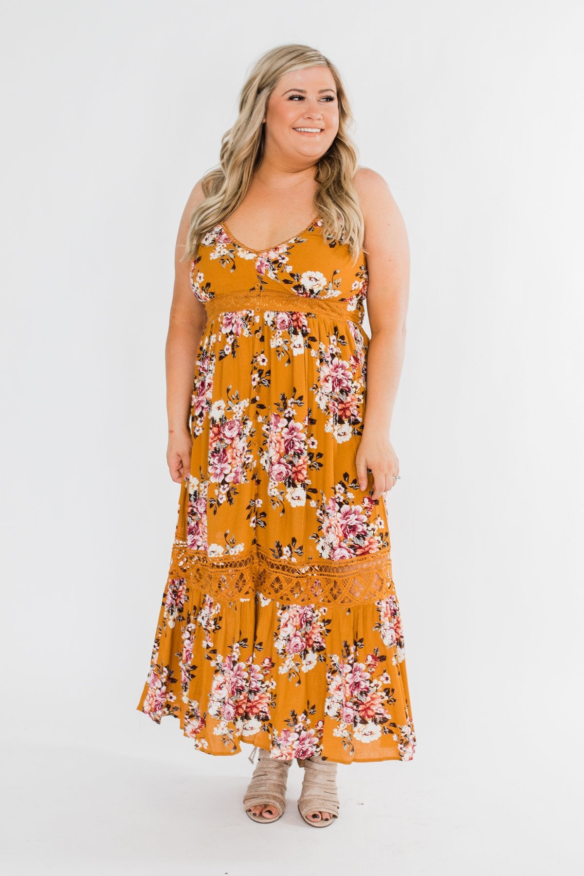 Drawn To You Floral Maxi Dress- Copper Yellow