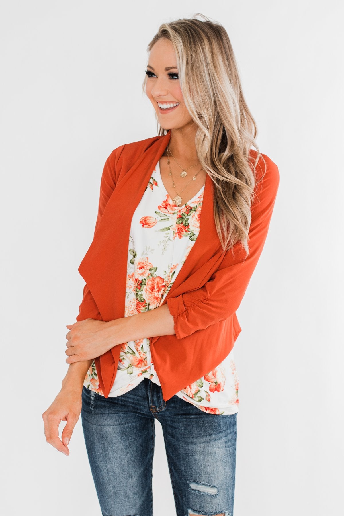 Pretty & Professional Blazer- Burnt Orange
