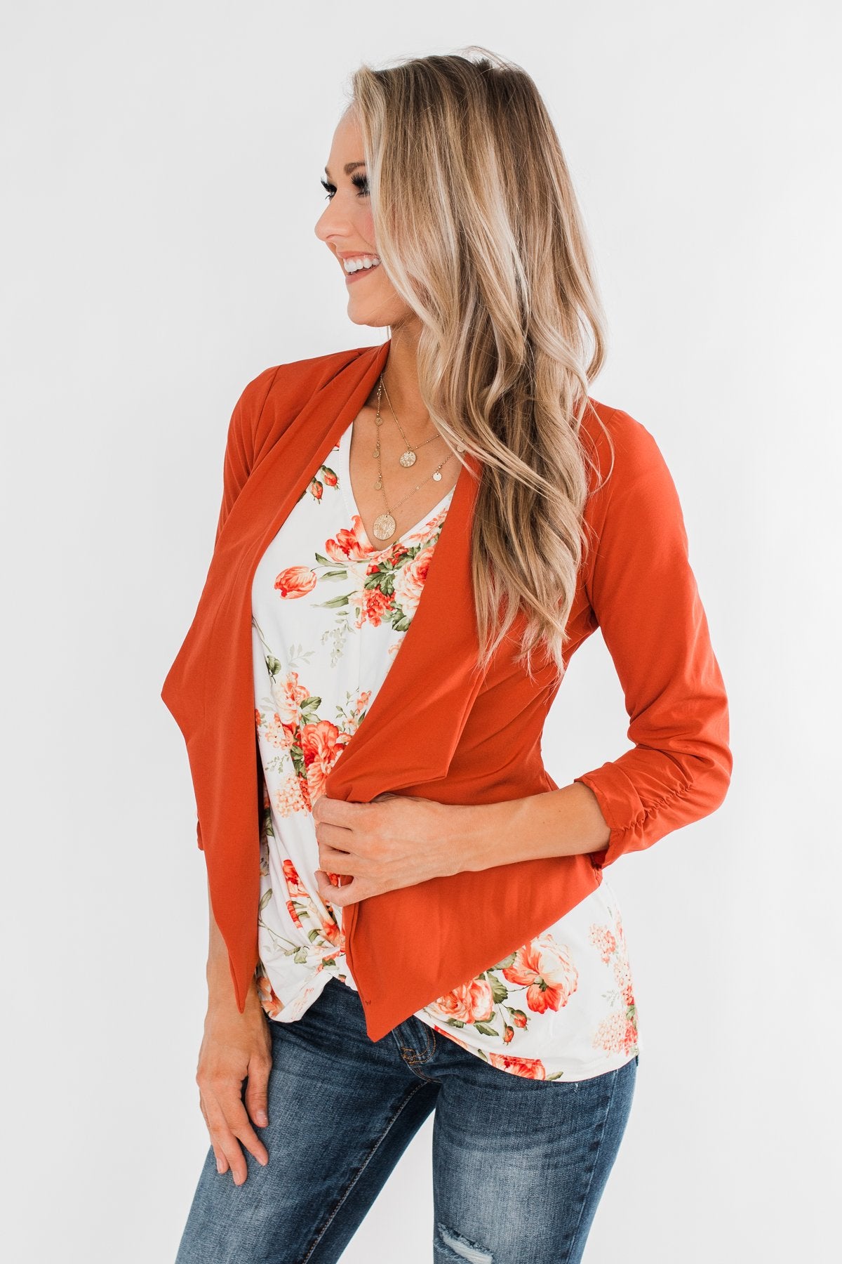 Pretty & Professional Blazer- Burnt Orange