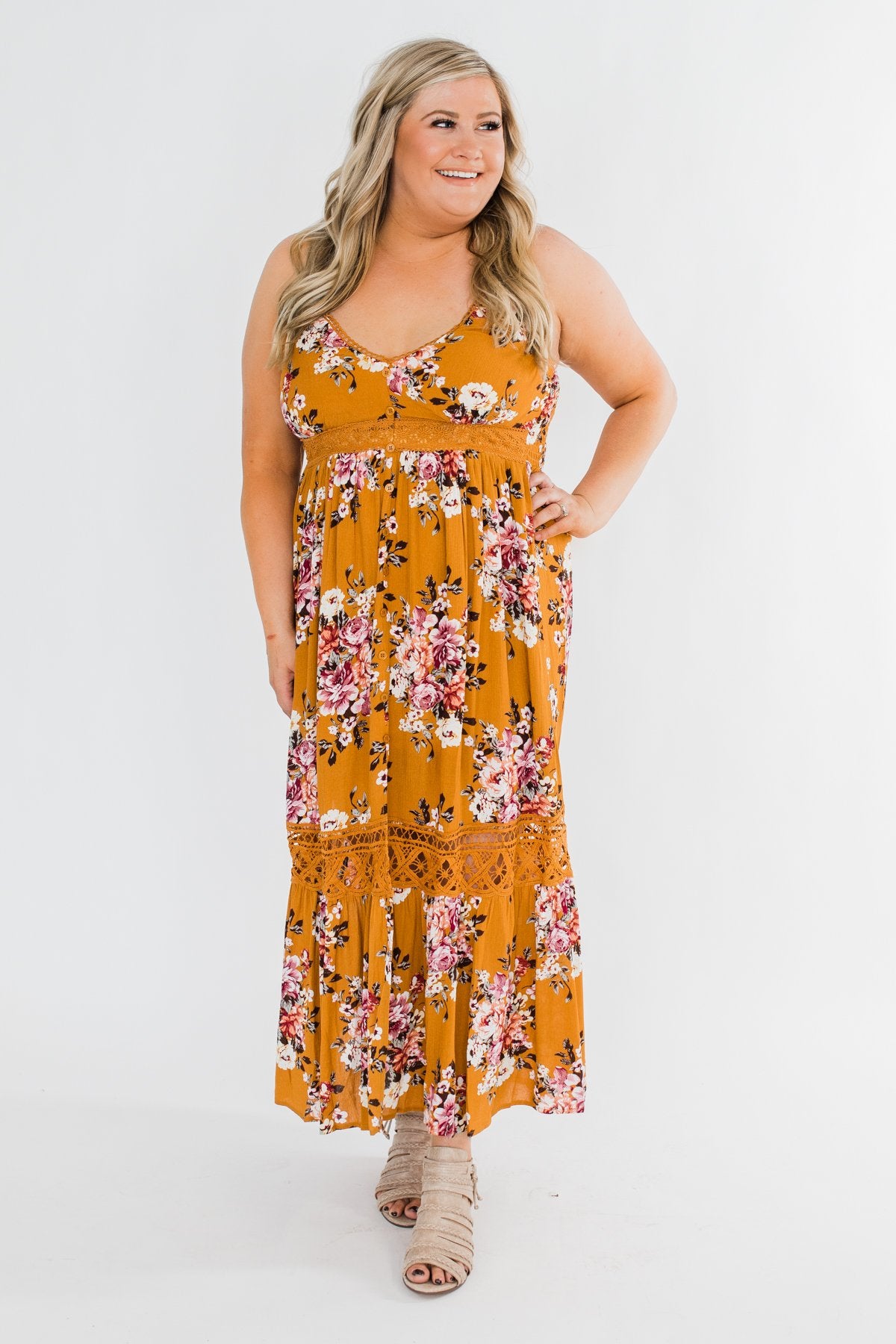 Drawn To You Floral Maxi Dress- Copper Yellow