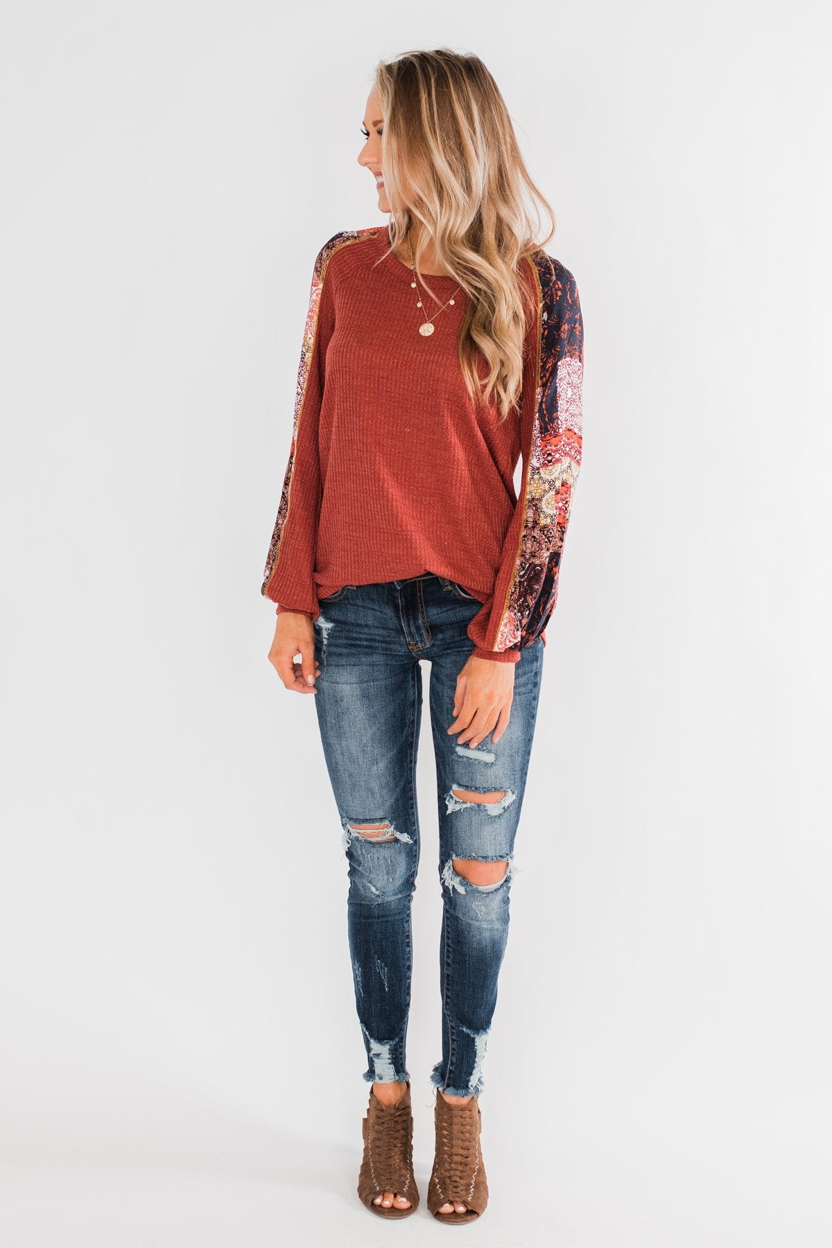All To Myself Long Sleeve Top- Rust