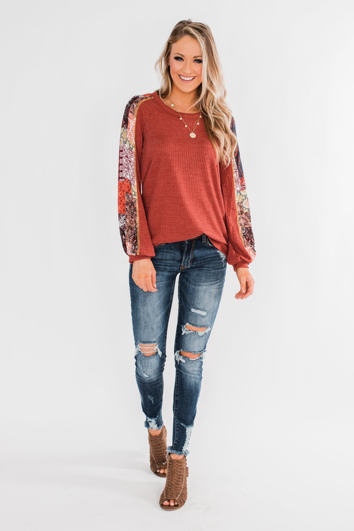 All To Myself Long Sleeve Top- Rust