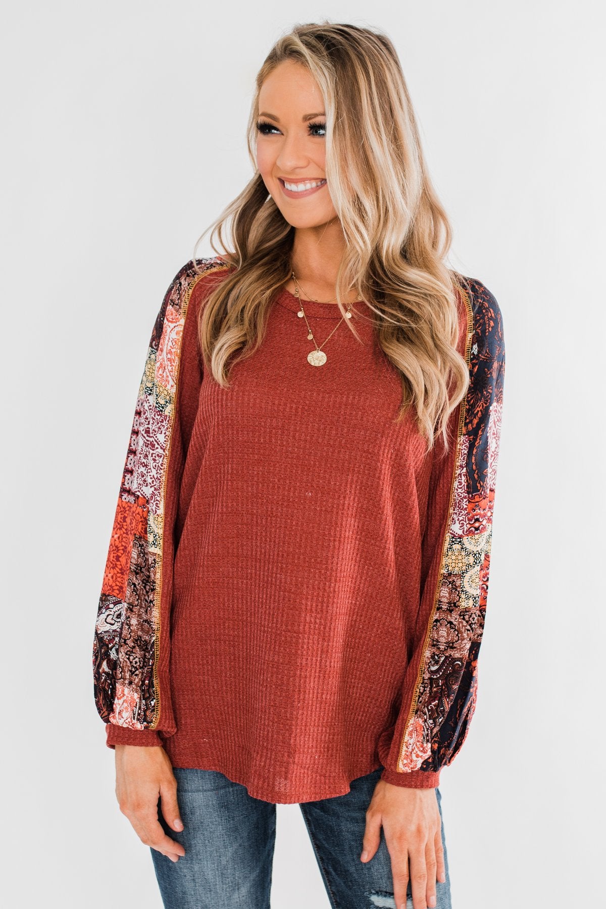All To Myself Long Sleeve Top- Rust