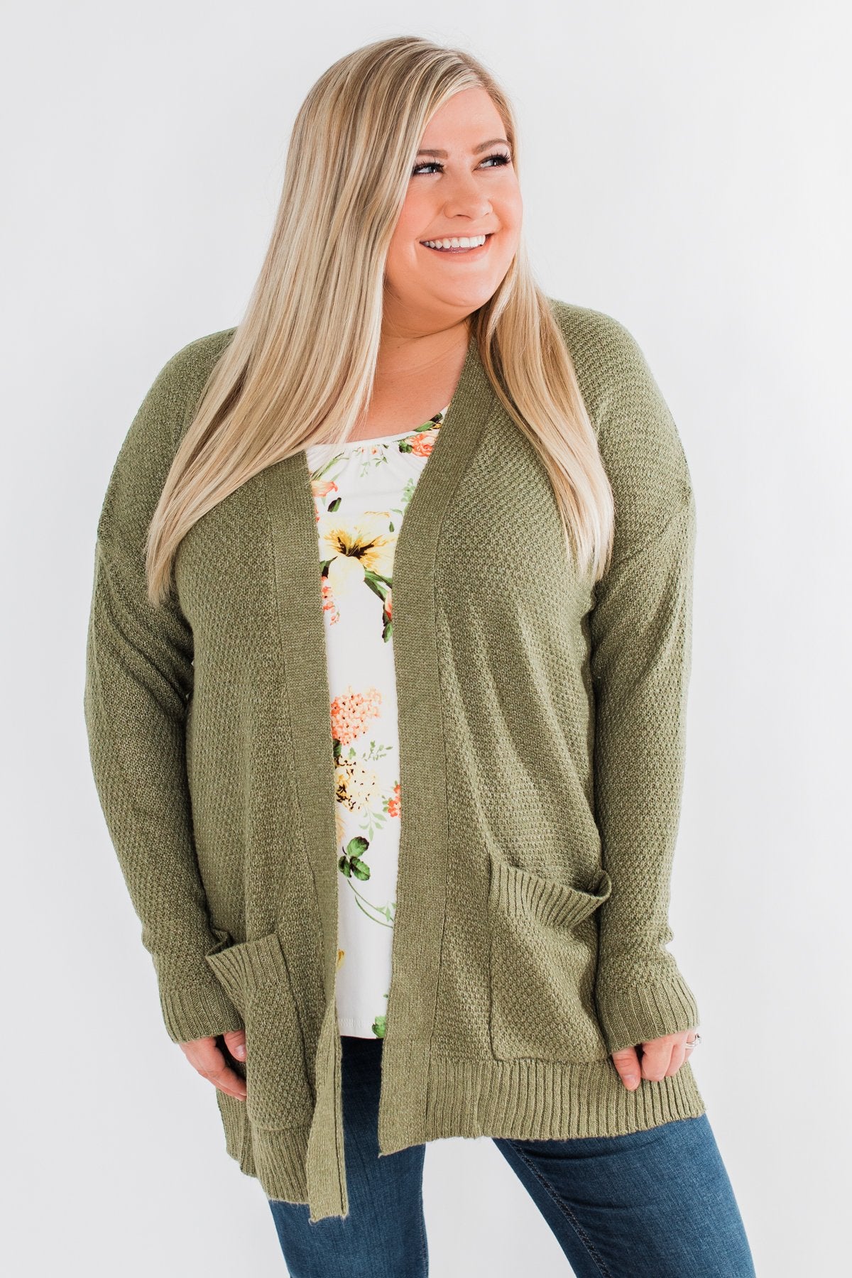 Cozy As Can Be Long Knitted Cardigan- Olive