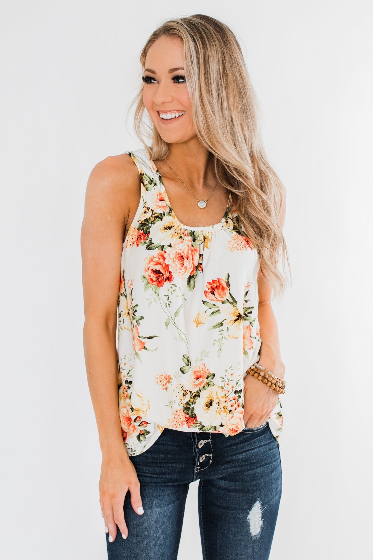 Lead Me To You Floral Tank Top- Ivory