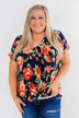 Flirty & Thriving Short Sleeve Floral Top- Deep Navy