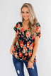Flirty & Thriving Short Sleeve Floral Top- Deep Navy