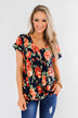 Flirty & Thriving Short Sleeve Floral Top- Deep Navy