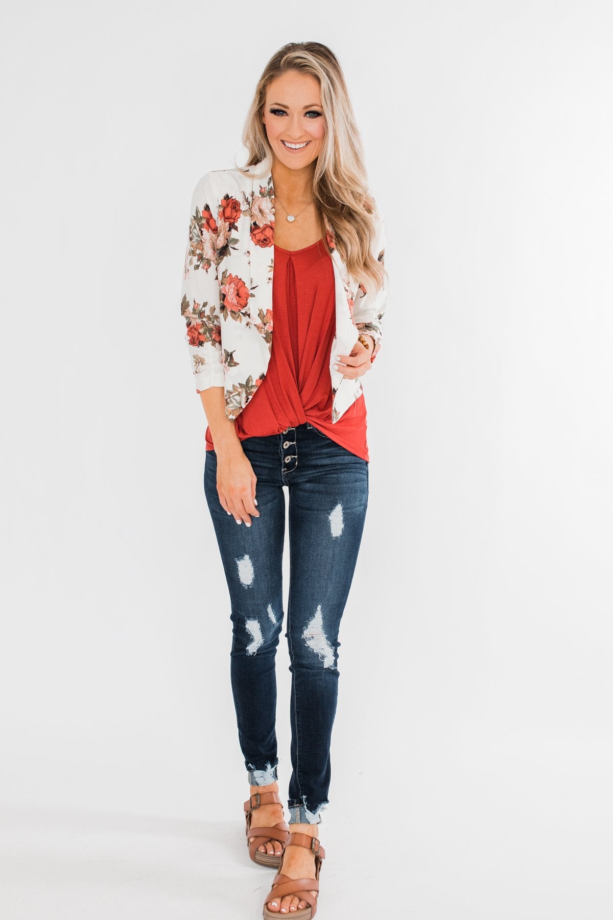 The Story Of Us Floral Blazer- Ivory