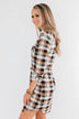 Working It Flannel Button Dress- Ivory & Brown