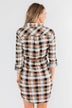 Working It Flannel Button Dress- Ivory & Brown
