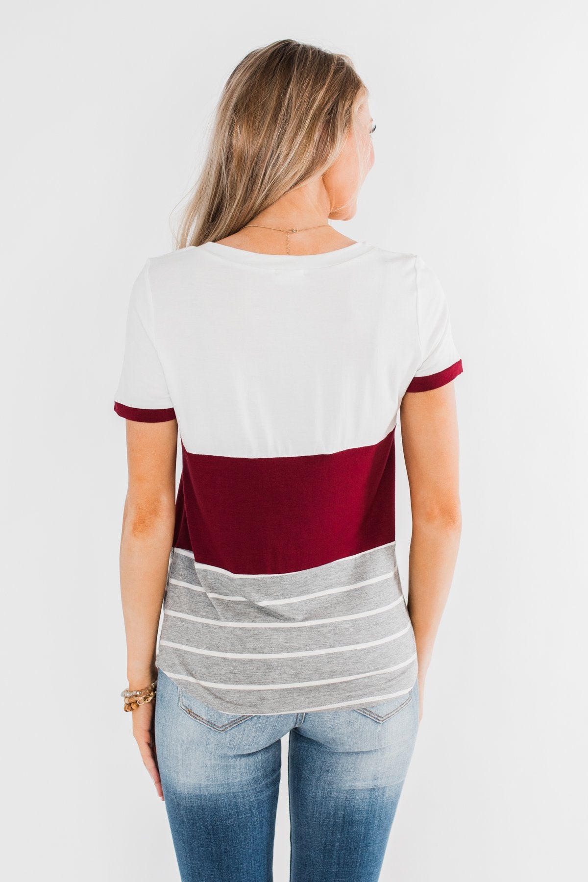 Right Here With Me Color Block Top- Ivory & Burgundy