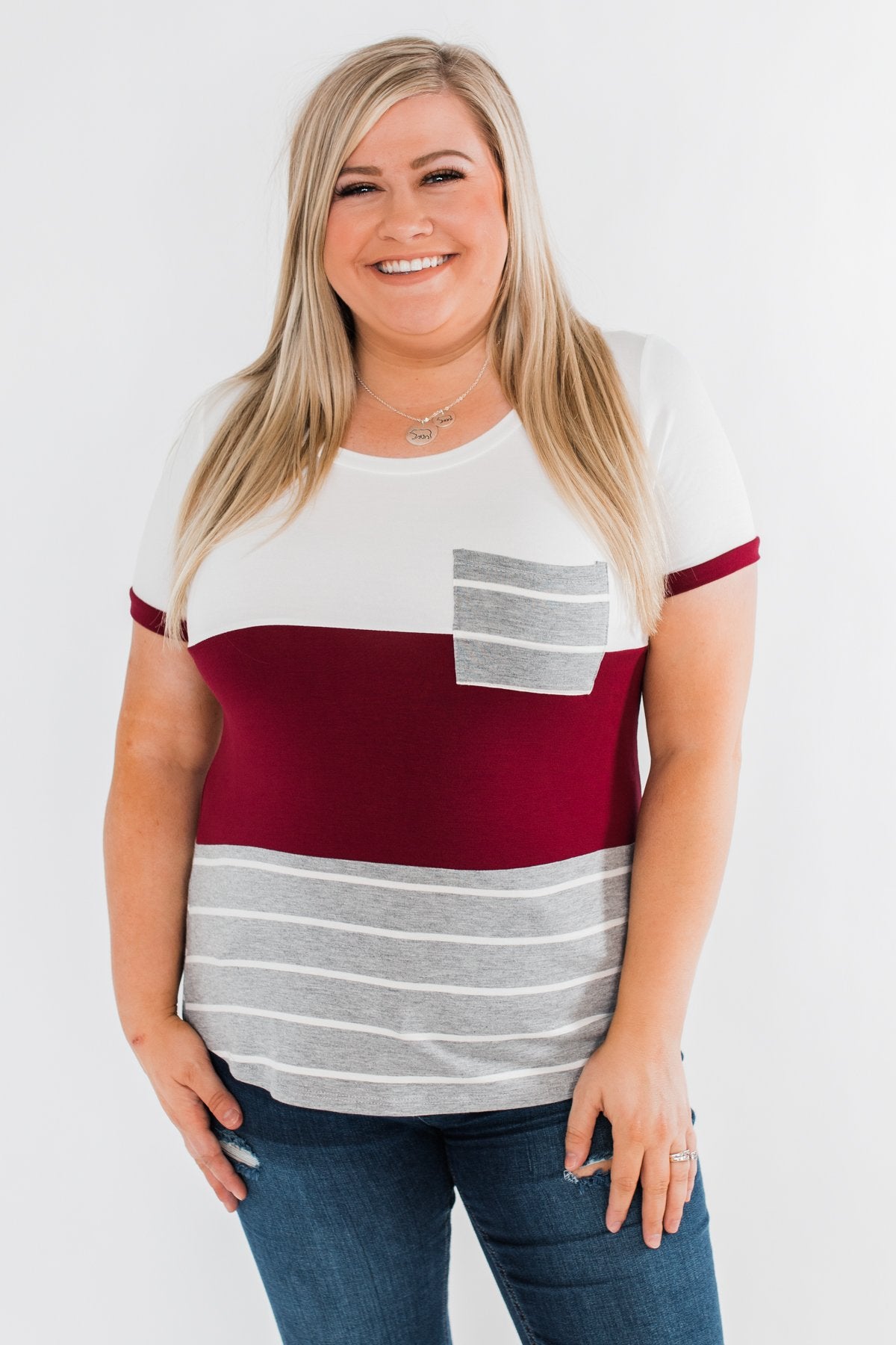 Right Here With Me Color Block Top- Ivory & Burgundy