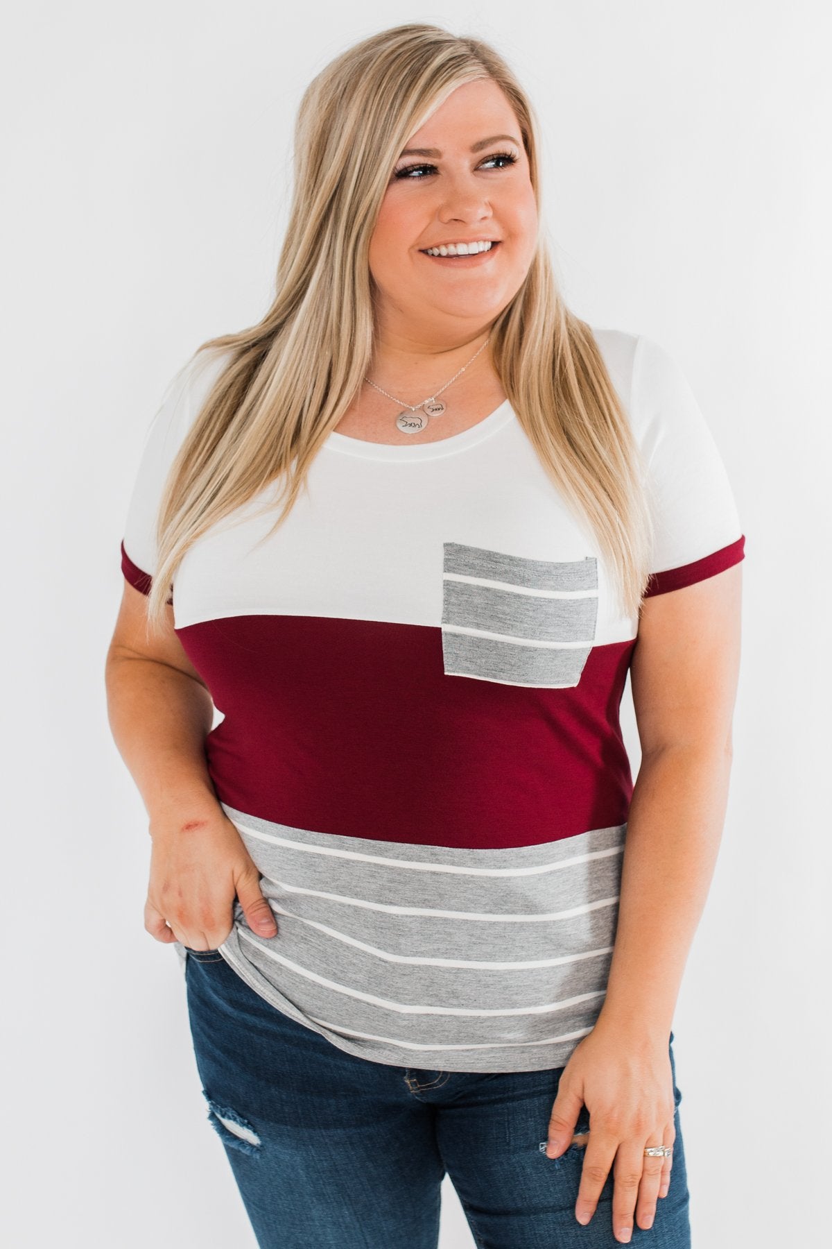 Right Here With Me Color Block Top- Ivory & Burgundy