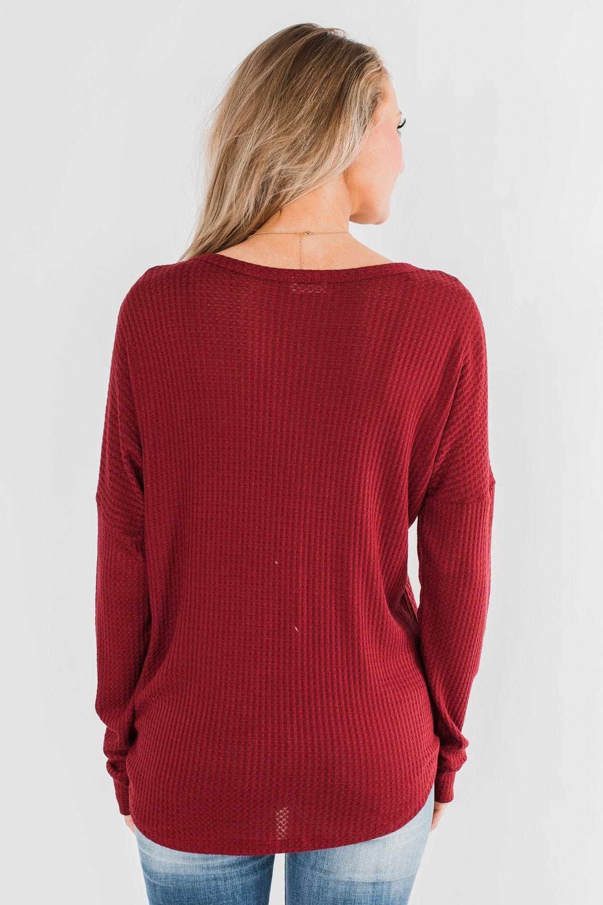 Thermal Button Knot Top- Red