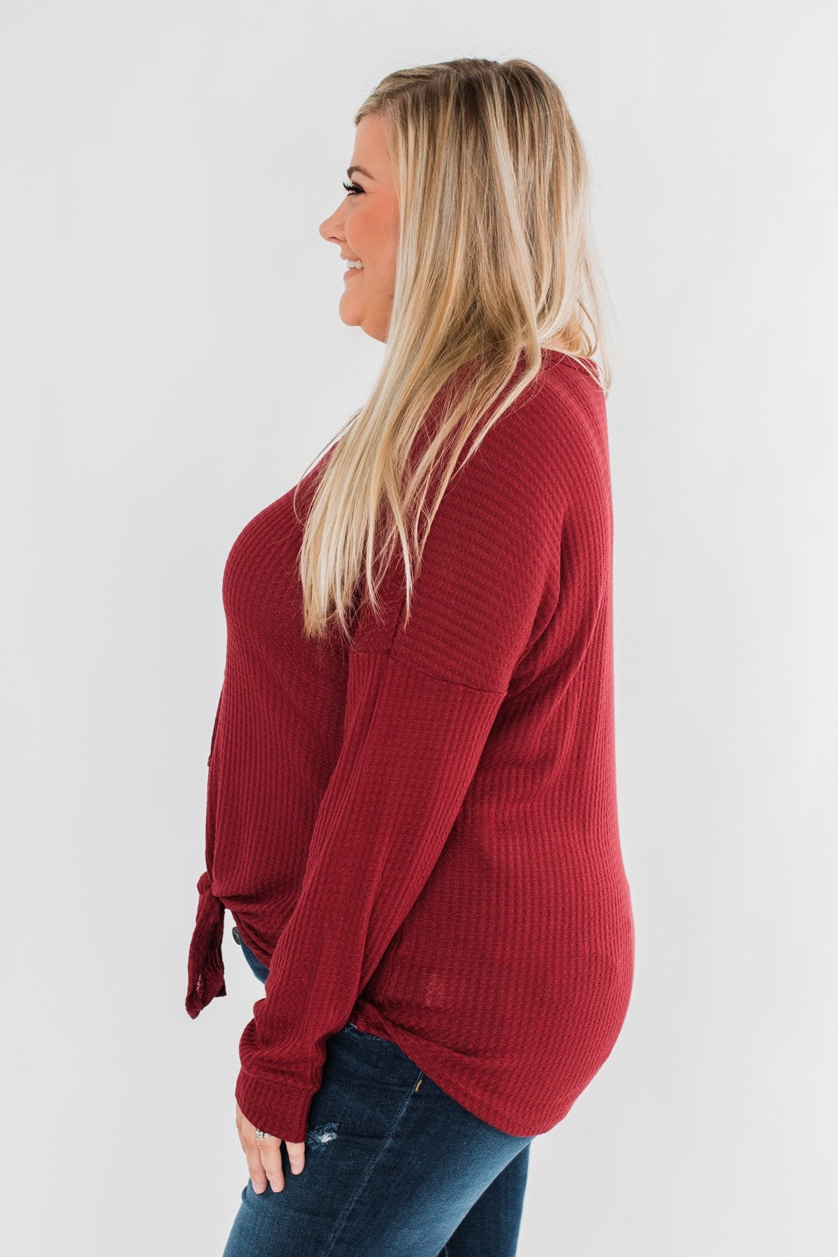 Thermal Button Knot Top- Red
