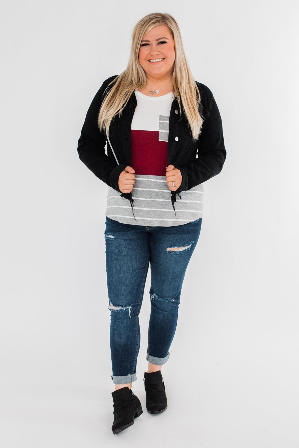 C'est Toi Frayed Hem Denim Jacket- Black